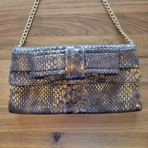 Maxx New York Gold & Brown Metallic Snakeskin Gold Chain Shoulder Bag / Clutch